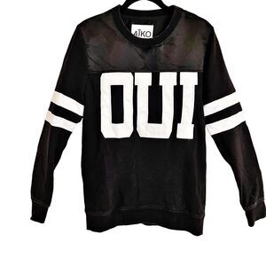 AĪKO Black OUI Black‎ Sweatshirt Varsity Style Sz XS Mens Appliqué Made in USA.